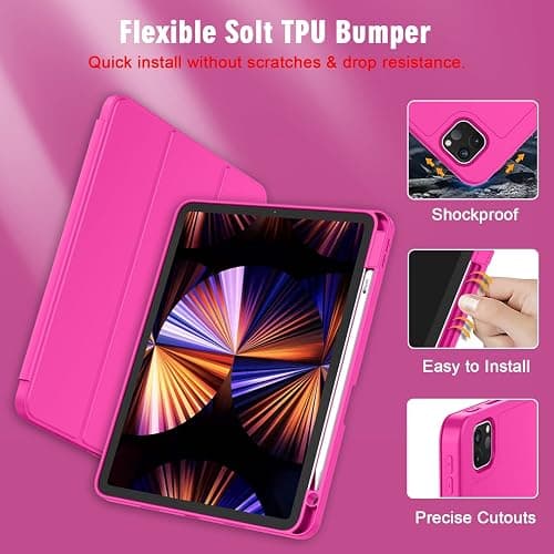 ZryXal iPad Pro 11 Inch Case 2022/2021/2020, Portable Device Cover with Pencil Holder, Smart Case for Touch ID, Auto Wake/Sleep, 2nd Gen Pencil Charging (Rose Red) thumbnail 6