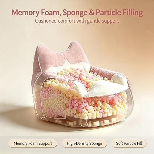 Bean Bag Chair for Teen Adults, Memory Foam Fluffy Cat Bean Bag for Personal Apartment, Bedroom and Living Room Accent Floor Chair Sofa for Comfy Relaxing Reading（Pink） thumbnail 7