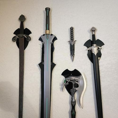 HHUXIUE Wall mounted sword rack sword stant axe holder wall mounted display rack single sword vertical wall mounted general sword rack，sword wall mount，sword stand(black 1 set) thumbnail 2