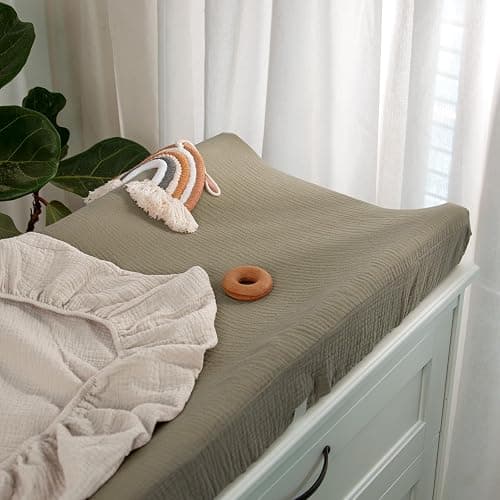 lulumoon Baby Changing Pad Cover: Muslin Diaper Changing Table Pad Cover - Changing Pad Sheets for Girls Boys (Olive+Cream) - Olive&cream thumbnail 2