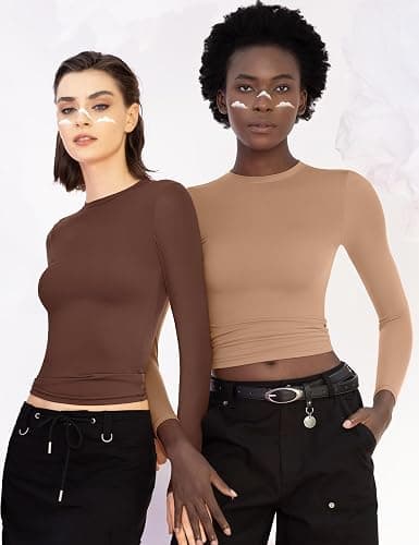 PUMIEY Women's Long Sleeve T Shirts Crew Neck Slim Fit Tops Sexy Basic Tee Smoke Cloud Pro Collection thumbnail 6