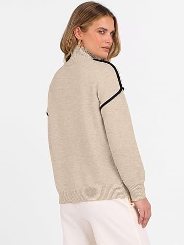 ANRABESS Womens Quarter Zip Sweaters Fall Long Sleeve V Neck Shirts Collared Business Casual Tops Knit Pullover Sweatshirts thumbnail 5