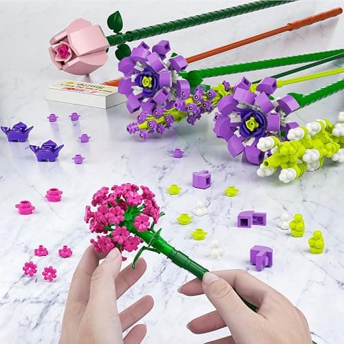 Mini Bricks Flower Bouquet Building Sets, Artificial Flowers, 553 Pieces Botanical Collection for Ages 8-12 yrs Old Girl for Gift (Not Compatible with Set) thumbnail 4