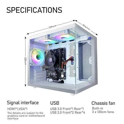 suevery Desktop PC Ryzen7 5700G 8Cores 3.8G(Up to 4.6G Integrated AMD Radeon Graphics),Nvme SSD 1TB,16G DDR4 RAM,WiFi 6,Pre Built Gaming Towers Computer White thumbnail 2