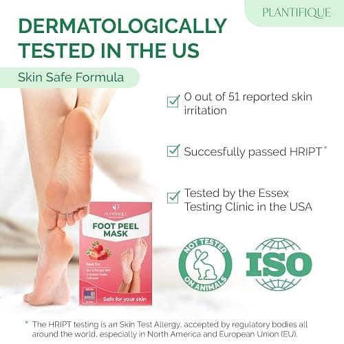 PLANTIFIQUE Foot Peeling Mask 2 Pack | Dermatologically Tested Repairs Heels & Removes Dry Dead Skin for Baby Soft Feet | Exfoliating Foot Peel Mask for Dry Cracked Feet | Strawberry thumbnail 4