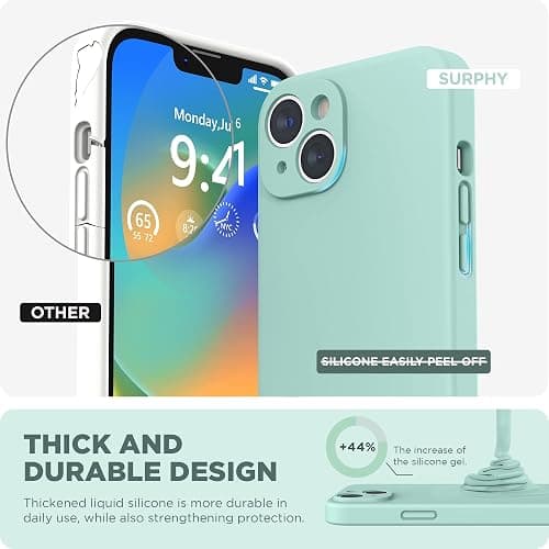 SURPHY Case for iPhone 14 Plus Case with Screen Protector and Camera Protection, Liquid Silicone Phone Case with Soft Microfiber Lining, Mint Green thumbnail 3
