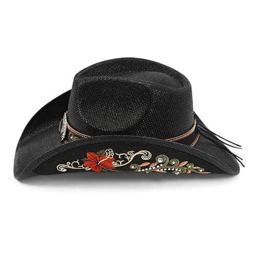 FLUFFY SENSE. Cowboy Hats for Women and Men Straw Western Hat Embroidered Cowboy Hat for Cowboys and Cowgirls thumbnail 2