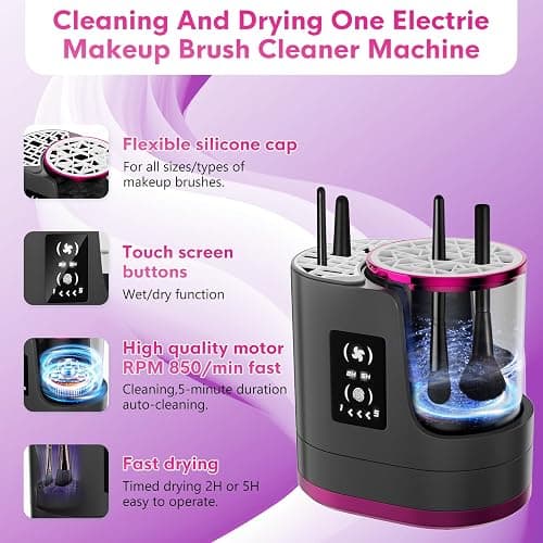 3 IN 1 Electric Makeup Brush Cleaner,Automatic Makeup Brush Cleaner with Makeup Brush Dryer,Portable USB Deep Cleaning for All Size Beauty Makeup Brush Set,Blush Brush (Grey) thumbnail 3