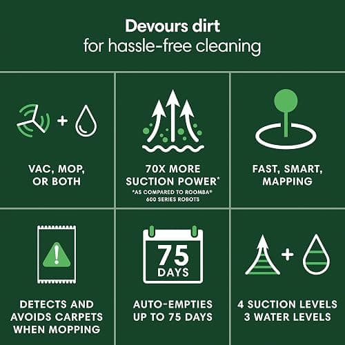 iRobot Roomba 104 Combo Robot Vacuum & Mop with AutoEmpty Dock - Amazon Exclusive, Self-Empties for 75 Days, Intense Power-Lifting Suction, LiDAR, Multi-Cleaning Modes, Avoids Mopping Carpet thumbnail 2