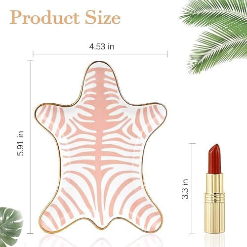 Trycooling Hand Painted Tiger Skin Ceramic Jewelry Dish Small Jewelry Rack Tray Rings Bracelets Earrings Trays Holder (Pink) thumbnail 3