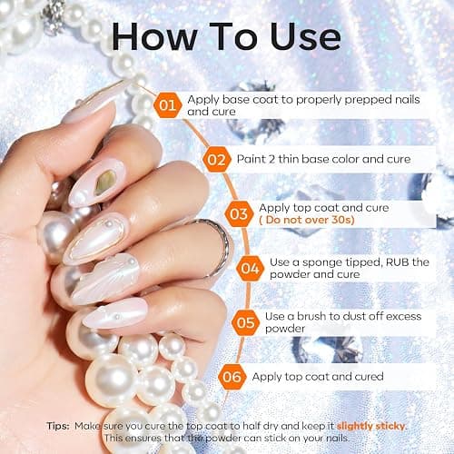 Modelones Chrome Nail Powder Set -4 Pearl Effect Pigment White Silver Chrome Powders for Gel Nails, with 1Pcs Silicone Nail Brushl, 4Pcs Cotton Swabs and 4Pcs Color Display Sticks thumbnail 7
