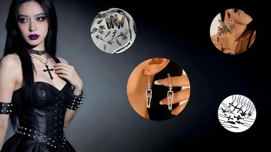 TNRASRTEA Vintage Gothic Mystery Jewelry Jar for Women,40-45 Piece Y2k Grunge Alt Punk Jewelry Set(Necklaces, Earrings, Rings, Bracelets, Brooches, Nail Stickers)，Birthday Gifts for Women thumbnail 7