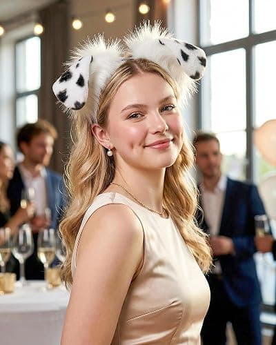 BNLIDES Handmade Plush Ears Headwear Dalmatian Dog Ears Headband Adult Cosplay Accessory for Halloween, Christmas thumbnail 4