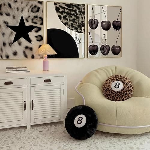 Yousoontic 2 Pcs Black and Cheetah 8 Ball Throw Pillow 14" Leopard Print 8 Ball Pillow Round Plush Decorative Cushion, Soft Trendy Throw Pillows for Bedroom Living Room Decor thumbnail 5