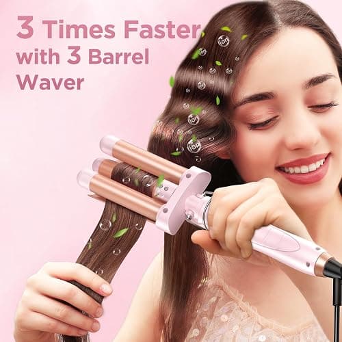 5 in 1 Wand Curling Iron-Curling Wand Set with Hair Straightener, 3 Barrels Hair Crimper Iron, 3 Ceramic Curling Irons (0.35 "-1.25"), 2 Temps Fast Heat Hair Curler Waver with Glove & Clip-Light Pink thumbnail 2