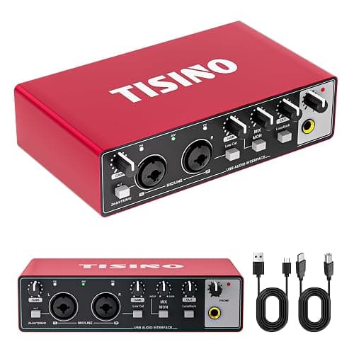 TISINO Audio Interface 24Bit/192kHz, USB Audio Interface for Recording, Songwriting, Streaming and Podcasting, Plug & Play Studio Interface with 48V Phantom Power, PC/Mac/iOS Compatible,RED thumbnail 2
