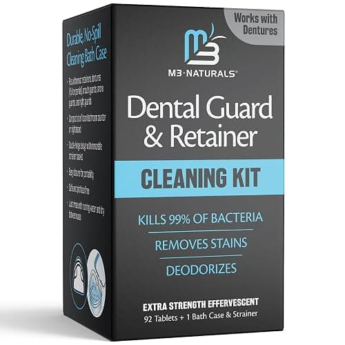 Retainer Cleaner and Soak Container, No-Mess Cleaning Tablets with Universal Denture Bath Case and Strainer, Multipurpose, for Mouth Guard Stains, Odor, and Plaque (92 Tablets + 1 Bath) by M3 Naturals thumbnail 2