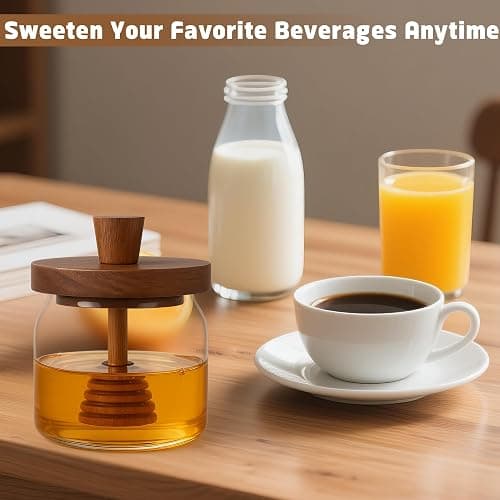 Loscarol 12 oz Honey Pot with Dipper and Lid - Glass Honey Jar with Wooden Honey Dippers Stick Set, Wide Mouth Storage Honey Containers - Syrup Dispenser for Home Kitchen thumbnail 5
