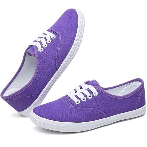 TUOPIN Womens White Canvas Sneakers Low Top Lace-up Canvas Shoes Lightweight Casual Tennis Shoes - Image 1