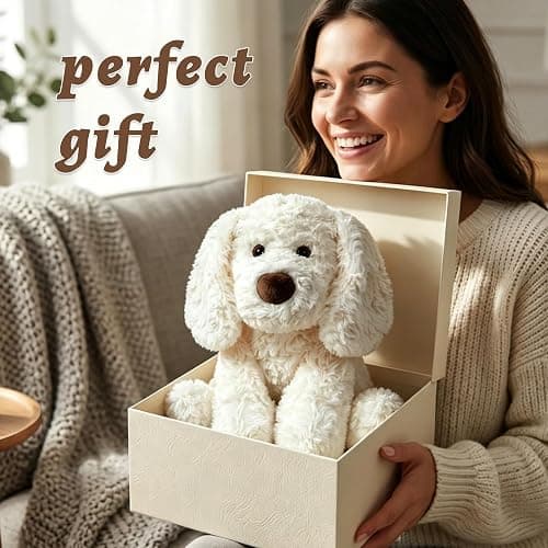 JUSTQUNSEEN White Stuffed Dog Plush Toy Sitting Puppy Animal Floppy Eared Cute Soft Cuddly Plushie for Newborn Baby Toddler Girls Boys Nursery Decor Birthday Shower Gift 12 Inch thumbnail 9