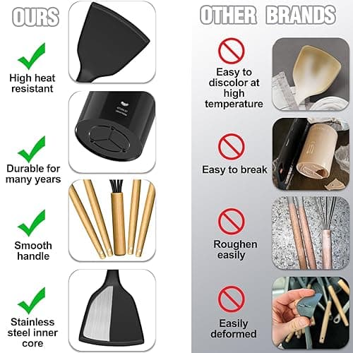 Kitchen Utensils Set- 34PCS Silicone Cooking Utensils with Holder, Umite Chef Heat Resistant Kitchen Utensil Spatula Set for Nonstick Cookware, Black Wooden Handles Kitchen Gadgets Tools Set thumbnail 7