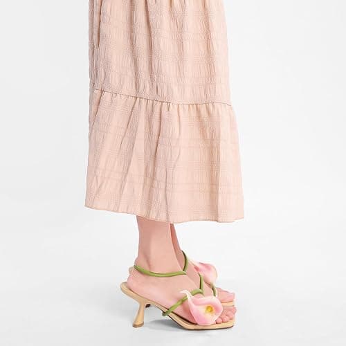 Flower Kitten Heels for Women Open Square Toe Floral Low Kitty Heels Sexy Strappy Wedding Dressy Heeled Sandals thumbnail 2