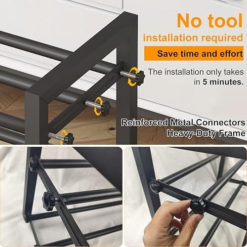 Detsuk 3-Tier Expandable Shoe Rack – Adjustable Heavy-Duty Metal Shoe Organizer Shelf for Closet, Entryway, Mudroom & Garage – Durable Freestanding Storage, Black thumbnail 5