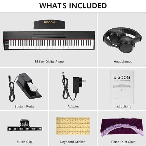 UISCOM Digital Piano Keyboard for Beginners,Full Size 88 Key Semi-Weighted Keyboard Electric Piano with Stand,Power Adapter,Sheet Music Stand,Pedal,Headphone,USB-MIDI Compatibility,Wood Black thumbnail 7