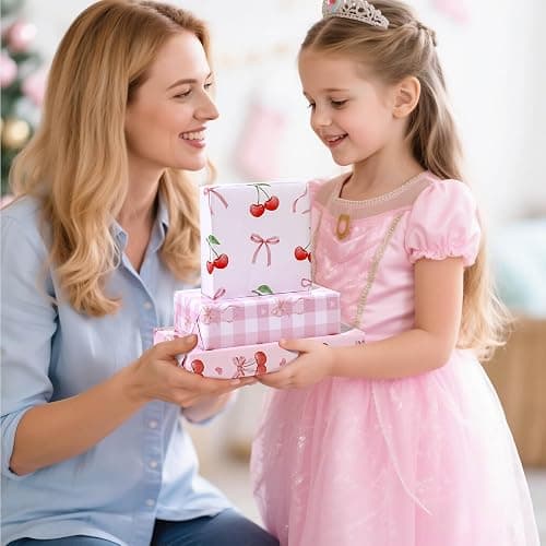 Pineraap 12 Sheets Pink Bow Cherry Wrapping Paper, Bowknot Printed Gift Wrap Paper Decorative Craft Paper for Girls Women Birthday Wedding Baby Shower Coquette Party, 19.7 x 27.6 Inch thumbnail 4