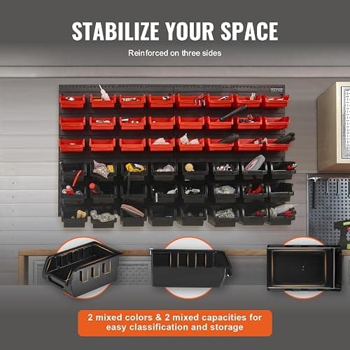 VEVOR 48-Bin Wall Mounted Storage Bins Parts Rack Organizer Garage Shop Tool Organizer for Screws, Nuts, Bolts, Nails, Beads, and Small Hardware Parts, With Wall Panels thumbnail 6