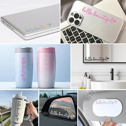 4X Hello Beautiful Rearview Mirror Decals, Vinyl Car Mirror Decals, Car Decals for Women, Laser Rear View Mirror Decal, Rearview Mirror Sticker, Car Window Stickers and Decals, Vanity Mirror Stickers thumbnail 5