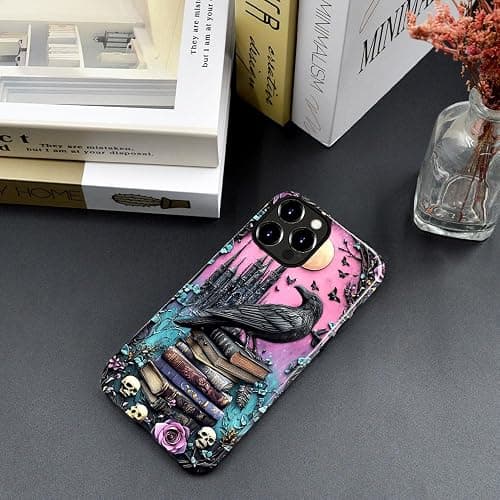 DAIZAG Case Compatible with iPhone 16 Pro,Glossy Durable Shock Protection Cover for Girl Women,Black Raven Bird Book Rose Skulls thumbnail 7