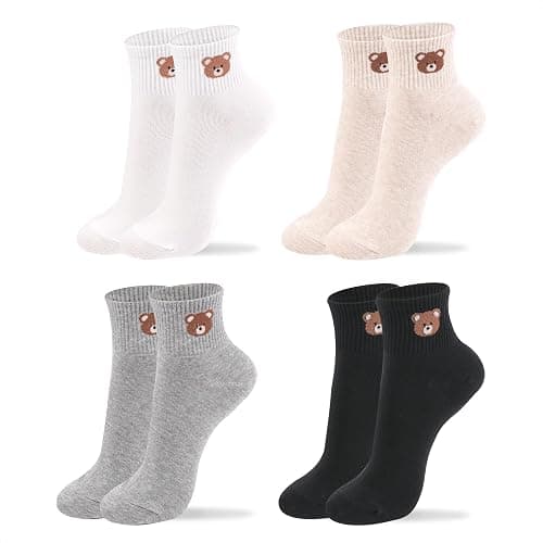 kikiya socks Women Ankle | 4-6 Pairs Heart Design Cute Animal Graphic Novelty Fruit Print Ladies Girls Cotton Socks | US 6-8 - Image 1