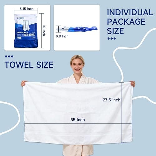 ANKEXIN Disposable Bath Towels 6 Pack, 55" x 27.5" Thick Large Travel Towels Sets, Individually Wrapped, Portable Towels for Travel, Spa, Camping, Hotel Use thumbnail 2