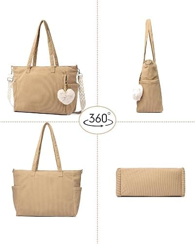Makukke Cord Tote Bag Shopper Tasche Damen Umhängetasche Groß Handtasche Schultertaschen für Arbeit Büro Reisen Einkaufen Schule thumbnail 7