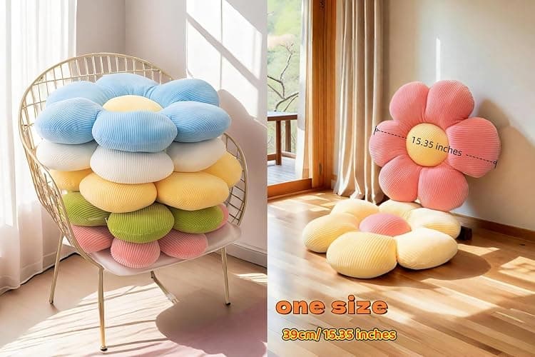 FSRONGXI 2Pcs Daisy Flower Pillow Cute Throw Pillows Set, Teen Girls Preppy Room Bedroom Decor Aesthetic Decorative Pillow for Bed Sofa Floor Chair Home Decor (Pink & White) thumbnail 3