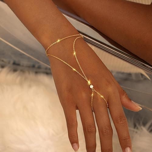 Fezodo Gold Hand Chain Bracelets for Women, 14K Gold Plated Dainty Ring Bracelet Hand Chain Trendy Finger Ring Bracelet Hand Chains Jewelry Gifts for Women thumbnail 5