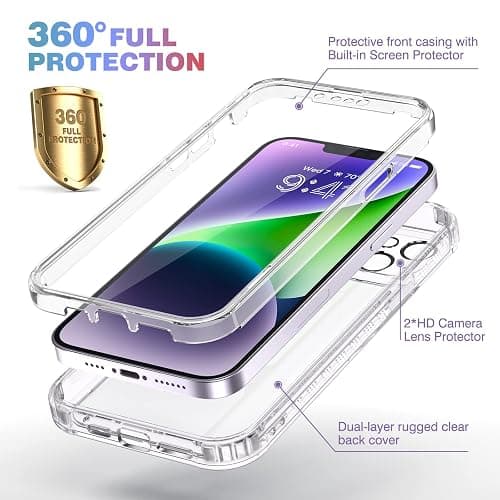 Diaclara Designed for iPhone 14 Case, Full Body Rugged Case with Built-in Touch Sensitive Anti-Scratch Screen Protector, with Camera Lens Protector for iPhone 14 6.1" (Clear) thumbnail 2