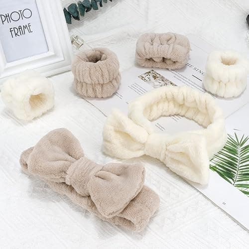 WHAVEL 6PCS Spa Headband and Wristbands Set, Face Wash Headband Wrist Bands for Washing Face Makeup Skincare Hair Band Skin Care Accessories Tools thumbnail 7