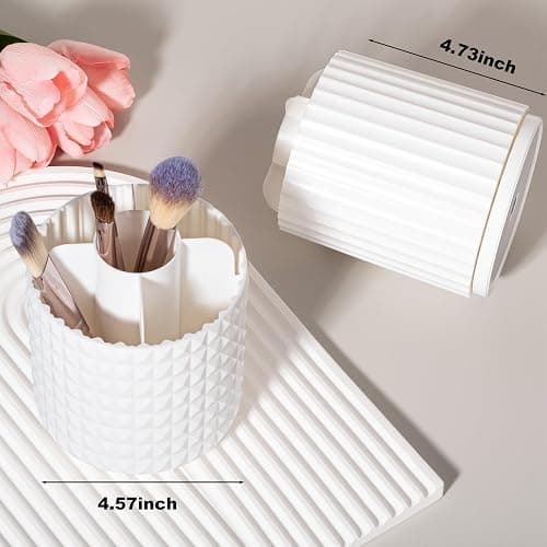 Anyoifax Makeup Brush Holder Organizer 360°Rotating Make Up Brushes Container for Vanity, Spinning Cosmetics Storage Cup, Stripe White thumbnail 3