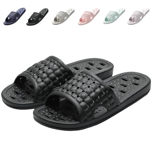 SHOWER | Amazon | COZYAREA Shower Shoes Quick Dry Non-Slip Bathroom Slippers for Men Women Dorm Home Slides - 8.5-9 Women/7.5-8 Men - Black - Image 1