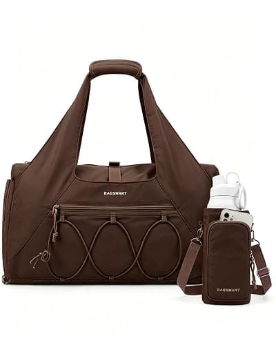 BAGSMART Gym Bag for Women, Lightweight Duffel with Shoe Compartment, Tote Bag with Wet Pocket for Yoga Travel, Chocolate - Image 1