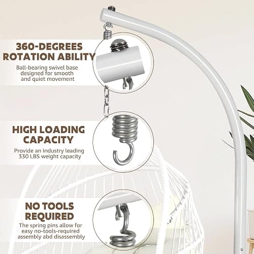 Chihee Egg Chair with Ultra Strong Stand and Cushion Foldable Wicker Rattan Hanging Chair Swing Chair Indoor Outdoor Patio Lounging Chair Hammock Chair 330 lbs Capacity Balcony Porch Bedroom Garden - White thumbnail 3