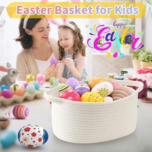 Happyiren Medium Woven Cotton Rope Basket, Empty DIY Gift Basket for Burr | Great for Baby Shower, Birthday & Decor, Cute Decorative Storage Organizer, 13" x 8" x 6" thumbnail 8