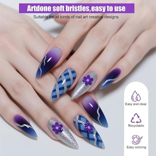 Artdone 10pcs Nail Art Brushes Set, Dotting Tools,Striping Brushes for Long Lines, Thin Details, Sculpting Pattern Tracing Stylus, Ball Embossing Stylu,Fine Drawing Pen For Gel Polish Design Supply thumbnail 4
