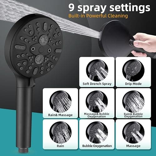 Cobbe Filtered Shower Head, High Pressure 9 Spray Mode Handheld Shower Head with Filter Built-in Power Wash with Hose and Water Softener for Hard Water Remove Chlorine, Matte Black thumbnail 2