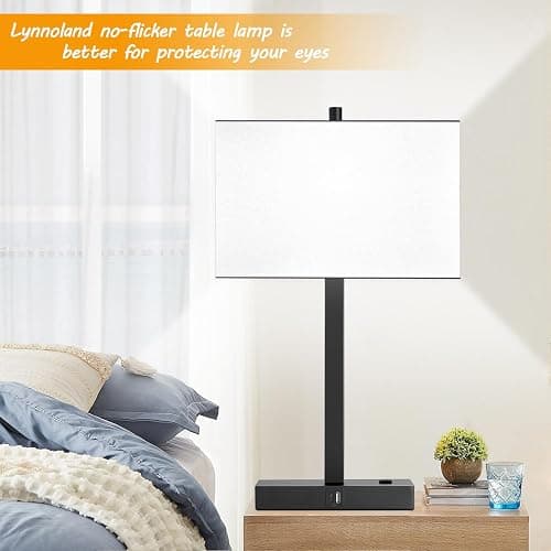 Lynnoland 21" Set of 2 Table lamp with USB A+C & AC Outlets, Touch Control 3-Way Dimmable Nightstand Lamps for Bedroom Living Room Office Reading, White Shade Touch Lamps, 5000K LED Bulbs Included thumbnail 8