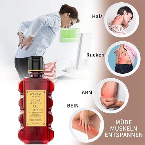 Ingwer Massageöl für Entspannen, Massieren Gelenkschmerzen Linderung massage öl Ginger Massage Oil Feuchtigkeitsspendendes Körperöl für Männer und Frauen 8,8 Unzen thumbnail 3