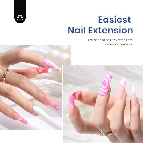 Beetles Gel Nail Kit Easy Nail Extension Set with 500Pcs Nail Tips Coffin Shape 5 In 1 Nail Glue Base Gel and Innovative Led Lamp Easy Diy Nails Art Home Gelly Tips thumbnail 3