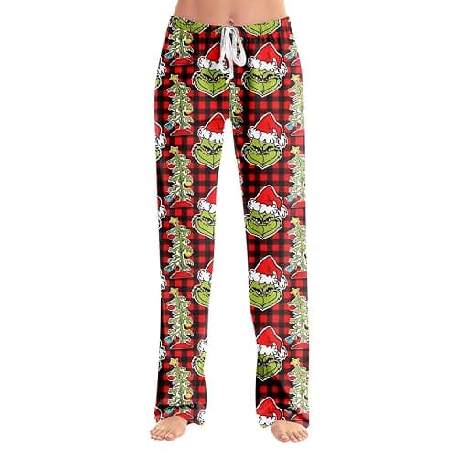 NAMTYQX Christmas Pajama Pants for Women Green Holiday Elastic Waist Wide Leg Lounge Ladies Gr Fluffy Pants Loose Pj Bottoms thumbnail 2